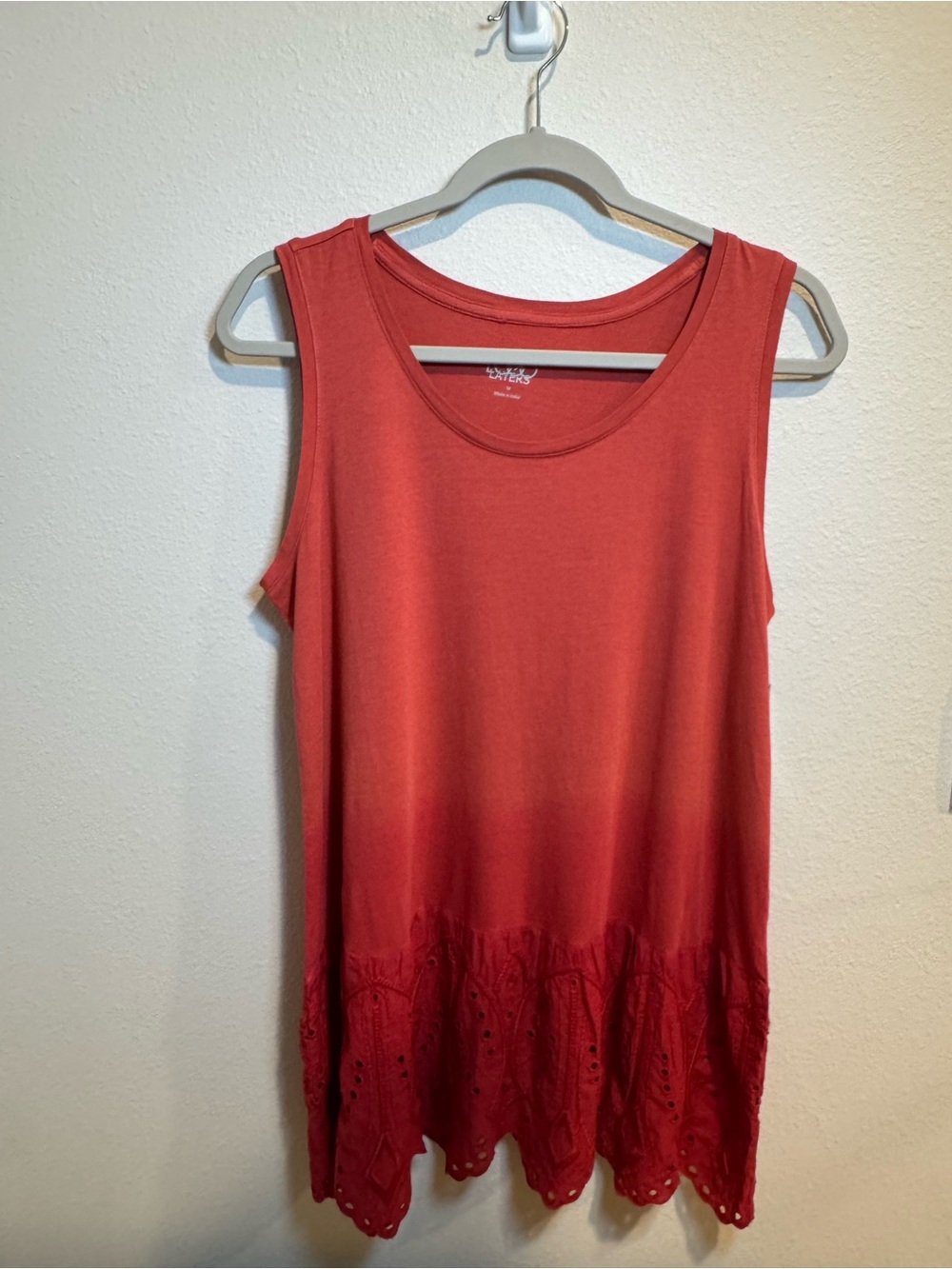 LOGO by Lori Goldstein Coral Red Sleeveless Eyelet-Hem Tank